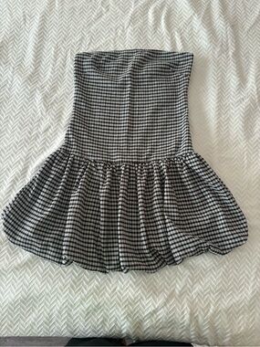 Black and White Gingham Ruffled Mini Skirt